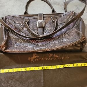 Montana West Embossed Floral Western Satchel - Dark Brown